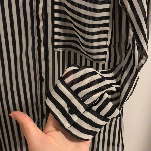 Sheer Black & White Stripe Blouse - Picture 3 of 4